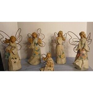 Lot Of 5 Ganz Resin Angel Figurines With Wire Wings  4-7'in & 1-3'in  RARE(READ)